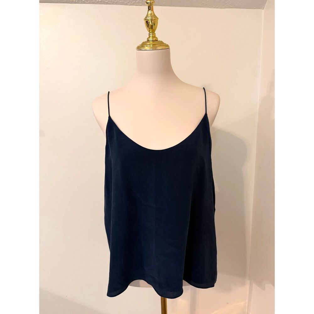 Everlane 100% Silk Camisole Tank Top Navy Blue Spaghetti Strap Minimalist Sz14